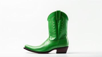 AI generated Green Western Boots isolated on flat white background with copy space for advertisement. Generative AI photo