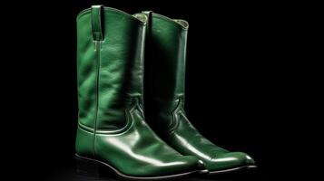 AI generated Green Western Boots isolated on flat white background with copy space for advertisement. Generative AI photo