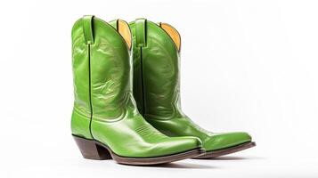 AI generated Green Western Boots isolated on flat white background with copy space for advertisement. Generative AI photo