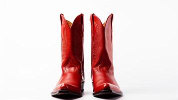 AI generated Red Western Boots isolated on flat white background with copy space for advertisement. Generative AI photo