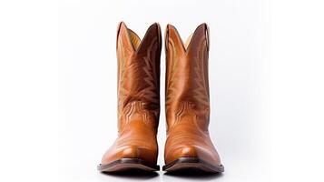AI generated Tan Western Boots isolated on flat white background with copy space for advertisement. Generative AI photo