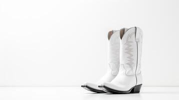 AI generated White Western Boots isolated on flat white background with copy space for advertisement. Generative AI photo