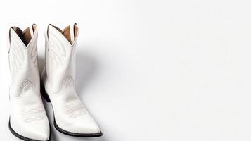 AI generated White Western Boots isolated on flat white background with copy space for advertisement. Generative AI photo