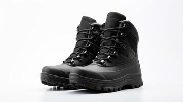 AI generated Black Winter Boots isolated on flat white background with copy space for advertisement. Generative AI photo