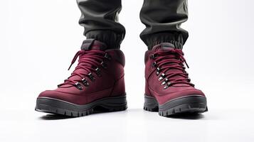 AI generated Burgundy Winter Boots isolated on flat white background with copy space for advertisement. Generative AI photo