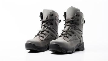 AI generated Grey Winter Boots isolated on flat white background with copy space for advertisement. Generative AI photo