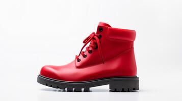 AI generated Red Winter Boots isolated on flat white background with copy space for advertisement. Generative AI photo
