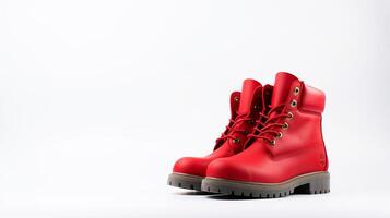 AI generated Red Winter Boots isolated on flat white background with copy space for advertisement. Generative AI photo