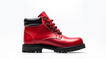 AI generated Red Winter Boots isolated on flat white background with copy space for advertisement. Generative AI photo