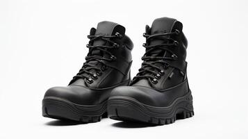 AI generated Black Work Boots isolated on flat white background with copy space for advertisement. Generative AI photo