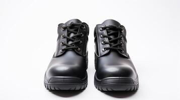 AI generated Black Work Boots isolated on flat white background with copy space for advertisement. Generative AI photo