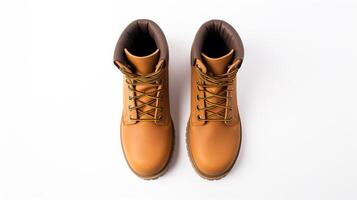 AI generated Tan Winter Boots isolated on flat white background with copy space for advertisement. Generative AI photo