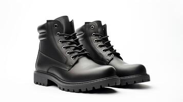 AI generated Black Work Boots isolated on flat white background with copy space for advertisement. Generative AI photo