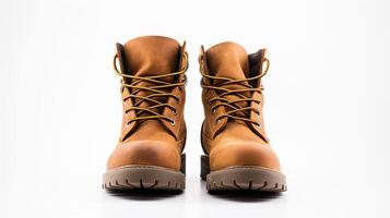 AI generated Brown Work Boots isolated on flat white background with copy space for advertisement. Generative AI photo