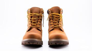 AI generated Brown Work Boots isolated on flat white background with copy space for advertisement. Generative AI photo