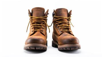 AI generated Brown Work Boots isolated on flat white background with copy space for advertisement. Generative AI photo