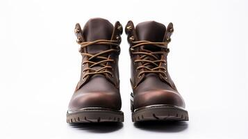 AI generated Dark Brown Work Boots isolated on flat white background with copy space for advertisement. Generative AI photo