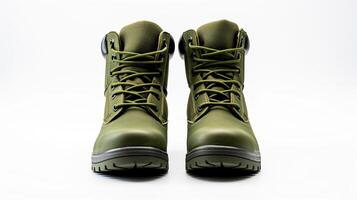 AI generated Olive Western Boots isolated on flat white background with copy space for advertisement. Generative AI photo