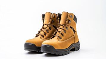 AI generated Wheat Work Boots isolated on flat white background with copy space for advertisement. Generative AI photo