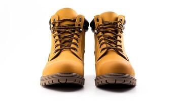 AI generated Wheat Work Boots isolated on flat white background with copy space for advertisement. Generative AI photo