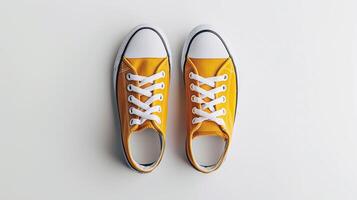 AI generated Amber canvas shoes isolated on flat white background with copy space for advertisement. Generative AI photo