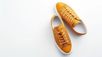 AI generated Amber canvas shoes isolated on flat white background with copy space for advertisement. Generative AI photo