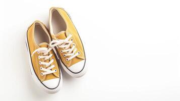 AI generated Cyan canvas shoes isolated on flat white background with copy space for advertisement. Generative AI photo