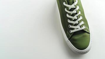 AI generated Green canvas shoes isolated on flat white background with copy space for advertisement. Generative AI photo