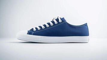 AI generated Indigo canvas shoes isolated on flat white background with copy space for advertisement. Generative AI photo