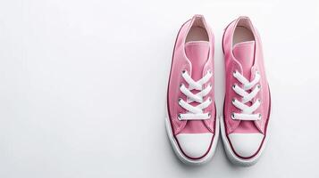 ai generado rosado lona Zapatos aislado en plano blanco antecedentes con Copiar espacio para anuncio publicitario. generativo ai foto
