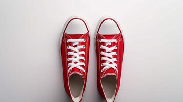 AI generated Red canvas shoes isolated on flat white background with copy space for advertisement. Generative AI photo