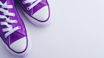 AI generated Purple canvas shoes isolated on flat white background with copy space for advertisement. Generative AI photo