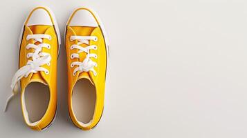 AI generated White canvas shoes isolated on flat white background with copy space for advertisement. Generative AI photo