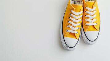 AI generated White canvas shoes isolated on flat white background with copy space for advertisement. Generative AI photo