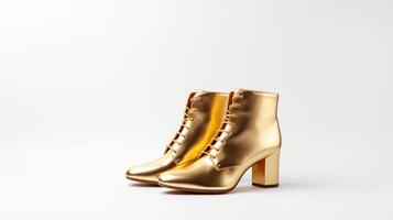 AI generated Gold Ankle Boots isolated on white background with copy space for advertisement. Generative AI photo