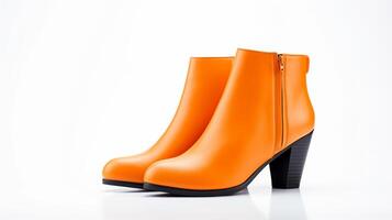 AI generated Orange Ankle Boots isolated on white background with copy space for advertisement. Generative AI photo