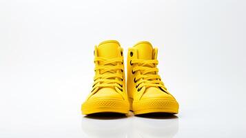 AI generated Yellow Ankle Boots isolated on white background with copy space for advertisement. Generative AI photo