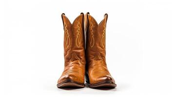 AI generated Amber Cowboy Boots isolated on white background with copy space for advertisement. Generative AI photo