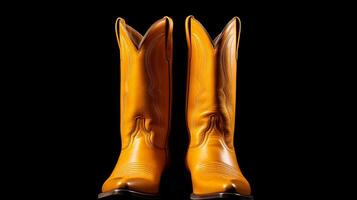 AI generated Amber Cowboy Boots isolated on white background with copy space for advertisement. Generative AI photo