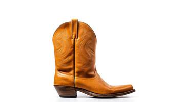 AI generated Amber Cowboy Boots isolated on white background with copy space for advertisement. Generative AI photo