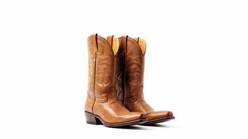 AI generated Brown Cowboy Boots isolated on white background with copy space for advertisement. Generative AI photo