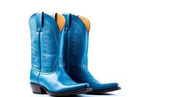 AI generated Blue Cowboy Boots isolated on white background with copy space for advertisement. Generative AI photo