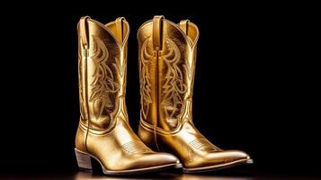 AI generated Gold Cowboy Boots isolated on white background with copy space for advertisement. Generative AI photo