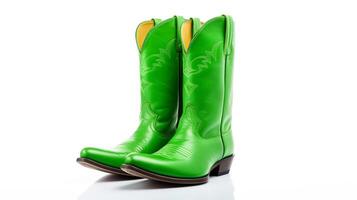 AI generated Green Cowboy Boots isolated on white background with copy space for advertisement. Generative AI photo