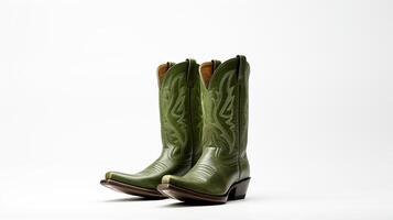 AI generated Olive Cowboy Boots isolated on white background with copy space for advertisement. Generative AI photo