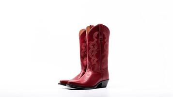 AI generated Maroon Cowboy Boots isolated on white background with copy space for advertisement. Generative AI photo