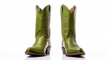 AI generated Olive Cowboy Boots isolated on white background with copy space for advertisement. Generative AI photo