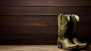 AI generated Olive Cowboy Boots isolated on white background with copy space for advertisement. Generative AI photo