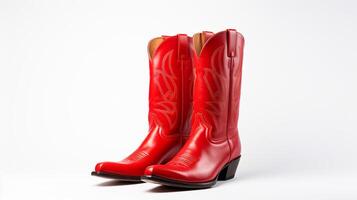 AI generated Red Cowboy Boots isolated on white background with copy space for advertisement. Generative AI photo