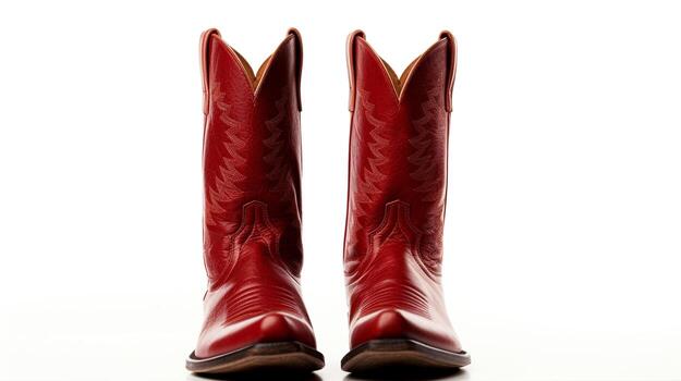 AI generated Red Cowboy Boots isolated on white background with copy space for advertisement. Generative AI photo